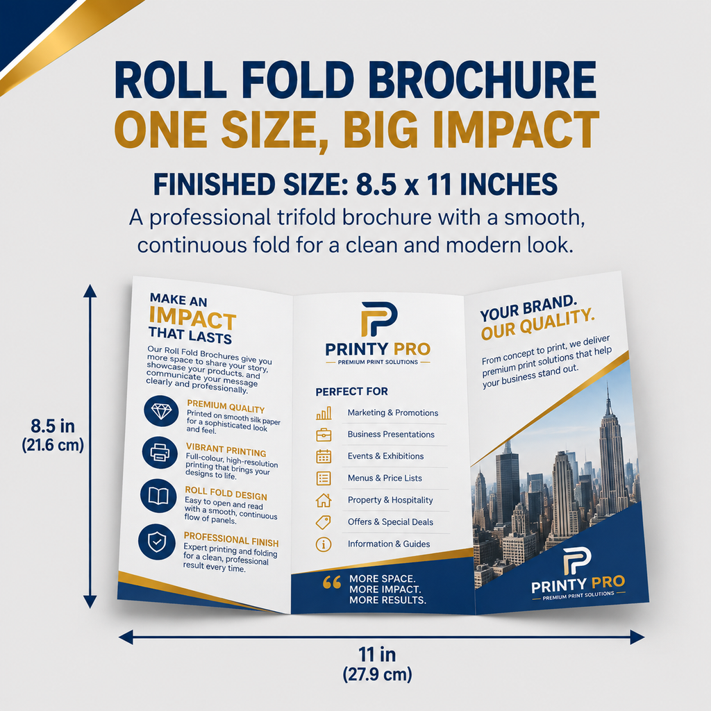 Custom Roll Fold Brochures  | Upload Your Own Design | Packs of 10