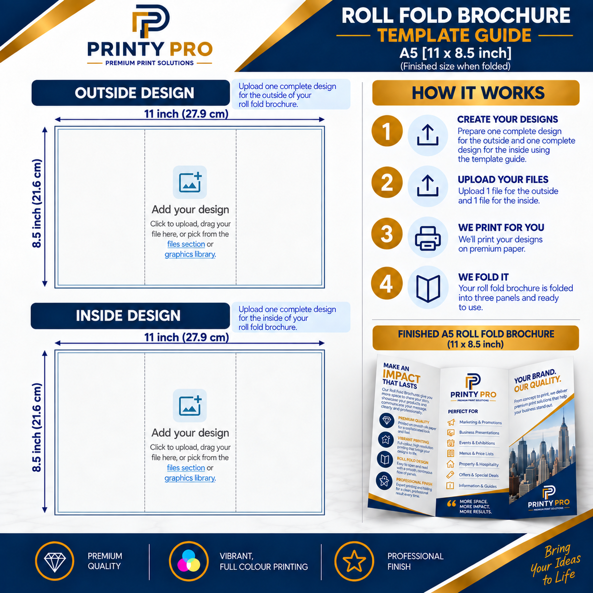 Custom Roll Fold Brochures  | Upload Your Own Design | Packs of 10