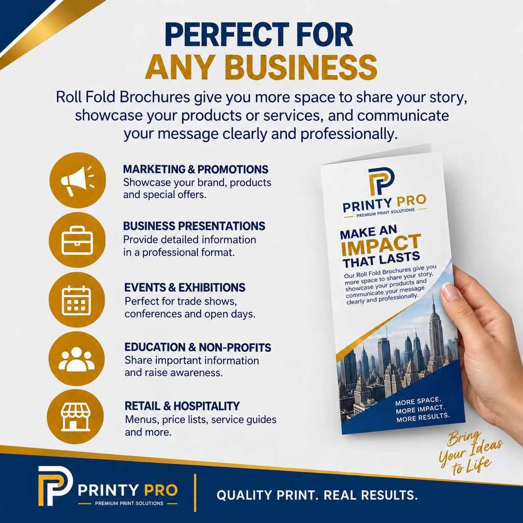 Custom Roll Fold Brochures  | Upload Your Own Design | Packs of 10
