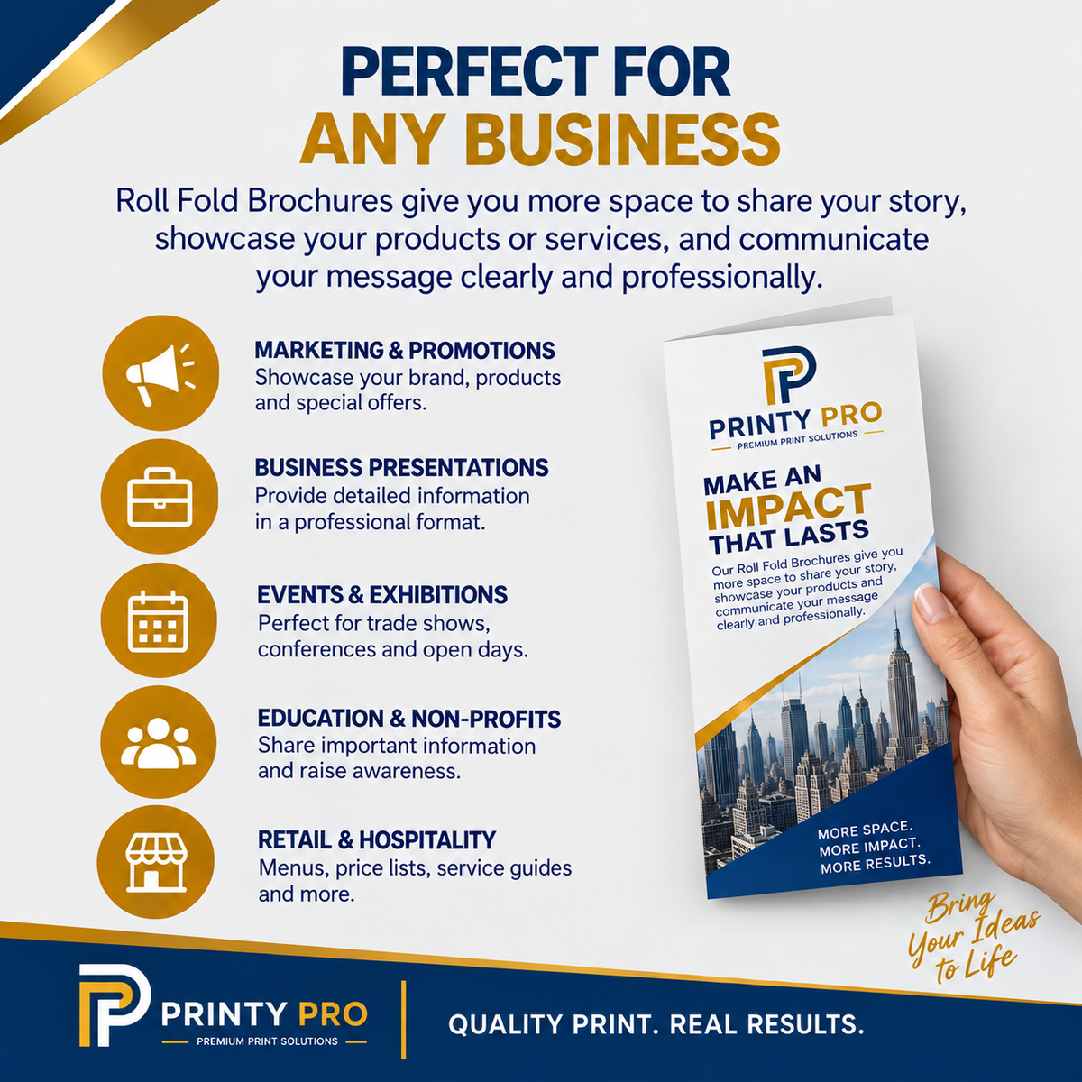 Custom Roll Fold Brochures  | Upload Your Own Design | Packs of 10
