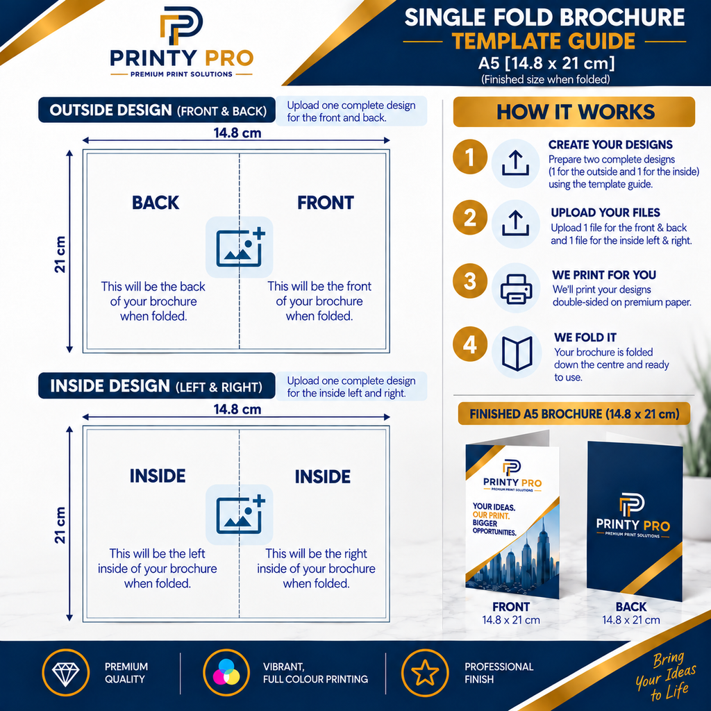 Custom Single Fold Brochures | A5 | Upload Your Own Design | Packs of 10